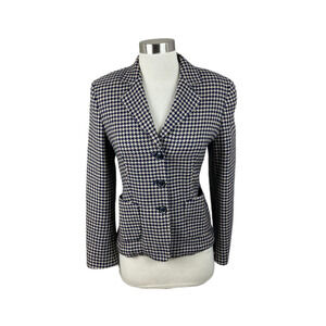 Max Mara Italy US 4 Navy Tan Houndstooth Wool Cashmere Blazer Jacket
